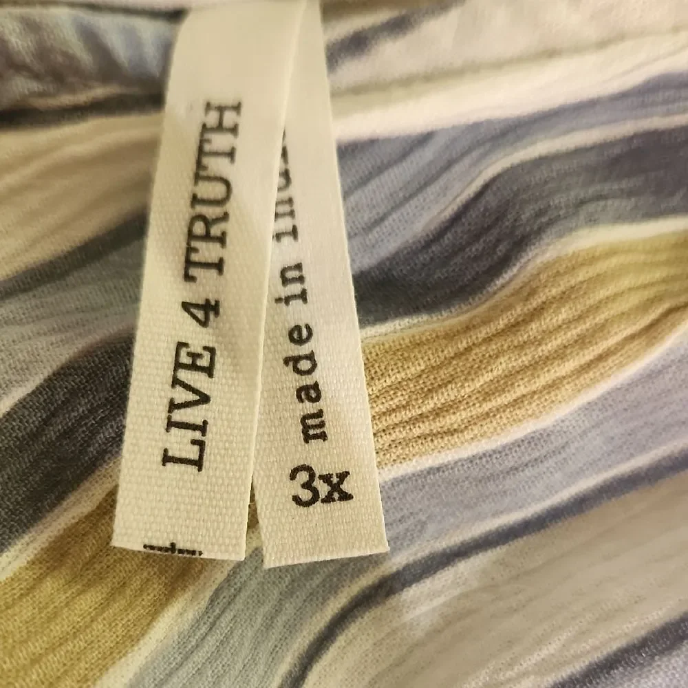 Live 4 Truth Striped V-Neck Top Navy, Tan, White Button-Down Tie Waist Size 3X
